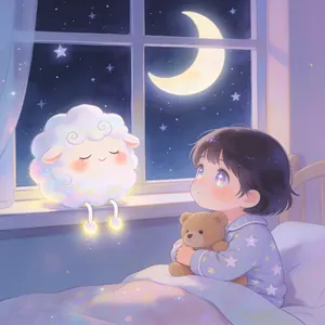 Bedtime story illustration in the Sparkly anime style