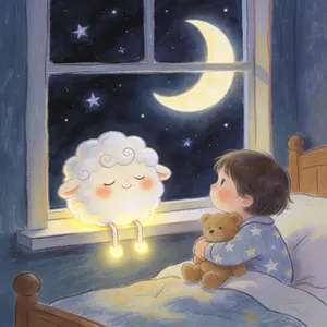 Bedtime story illustration in the Crayon drawing style