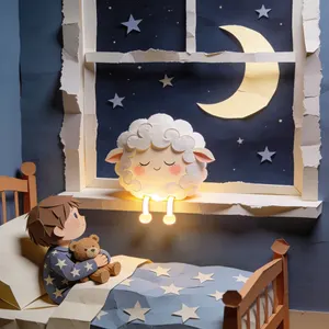 Bedtime story illustration in the Paper cut-outs style